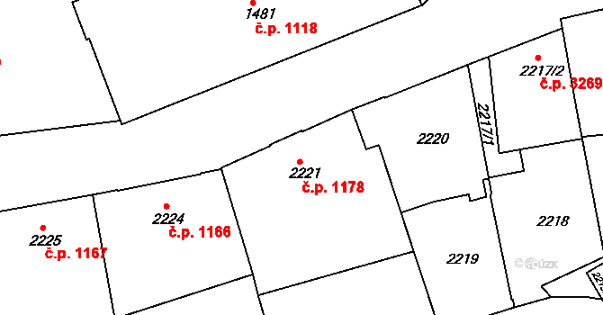 Teplice 1178 na parcele st. 2221 v KÚ Teplice, Katastrální mapa