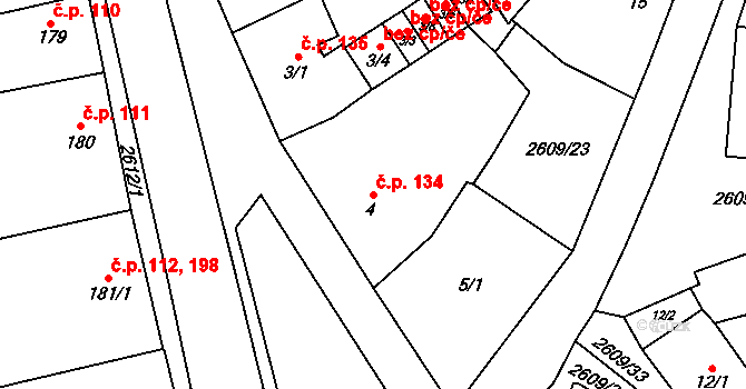 Lázně Kynžvart 134 na parcele st. 4 v KÚ Lázně Kynžvart, Katastrální mapa