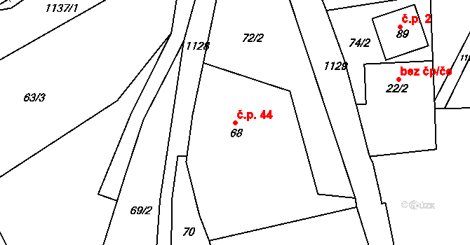 Radlice 44, Barchovice na parcele st. 68 v KÚ Radlice u Barchovic, Katastrální mapa