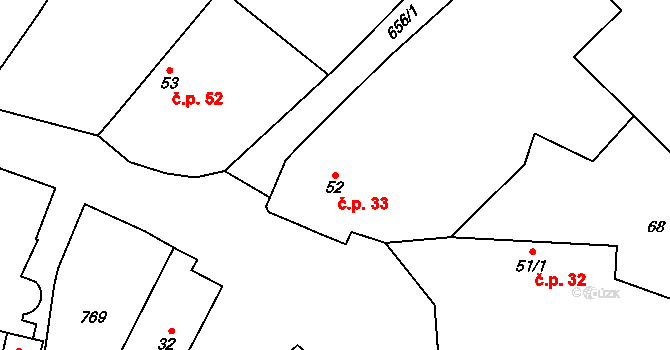 Struhy 33, Čachovice na parcele st. 52 v KÚ Struhy, Katastrální mapa