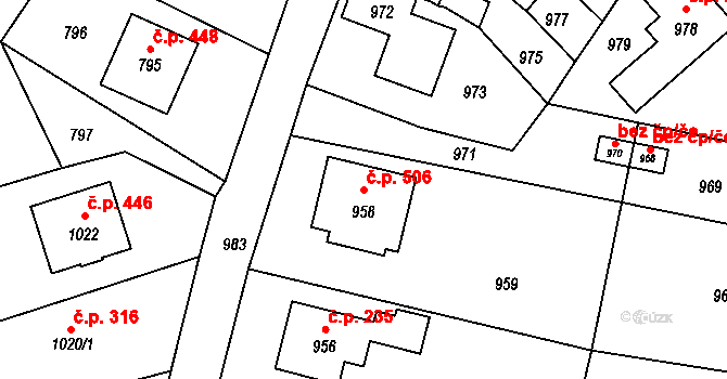 Jablůnka 506 na parcele st. 958 v KÚ Jablůnka, Katastrální mapa