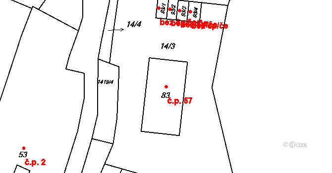 Markvarec 57, Český Rudolec na parcele st. 83 v KÚ Markvarec, Katastrální mapa