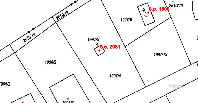 Radotín 2081, Praha na parcele st. 1997/5 v KÚ Radotín, Katastrální mapa