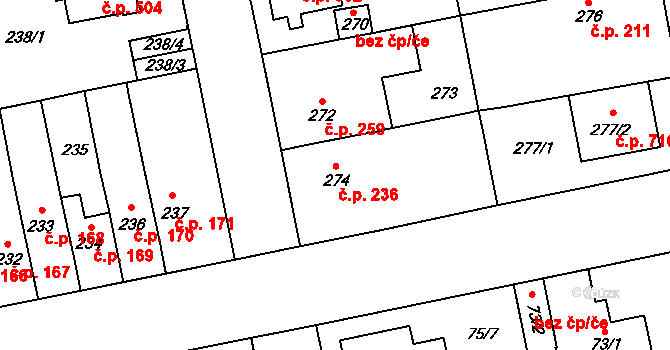 Libuš 236, Praha na parcele st. 274 v KÚ Libuš, Katastrální mapa