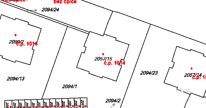 Střešovice 1014, Praha na parcele st. 2057/15 v KÚ Střešovice, Katastrální mapa