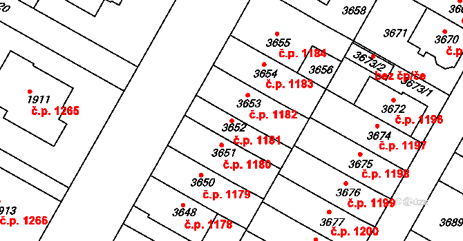 Dejvice 1181, Praha na parcele st. 3652 v KÚ Dejvice, Katastrální mapa