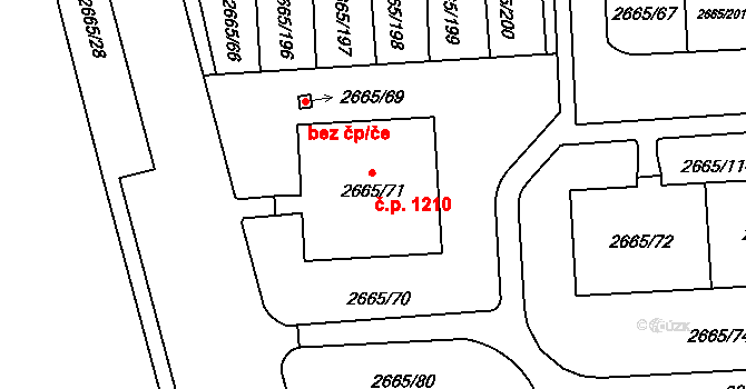 Kyje 1210, Praha na parcele st. 2665/71 v KÚ Kyje, Katastrální mapa