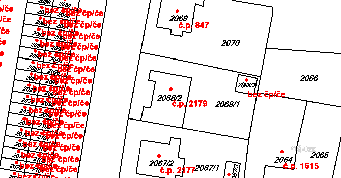 Česká Lípa 2179 na parcele st. 2068/2 v KÚ Česká Lípa, Katastrální mapa