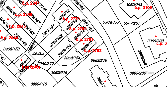 Česká Lípa 2782 na parcele st. 3969/15 v KÚ Česká Lípa, Katastrální mapa