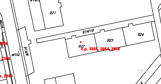 Chomutov 3984,3985,3986 na parcele st. 922 v KÚ Chomutov II, Katastrální mapa