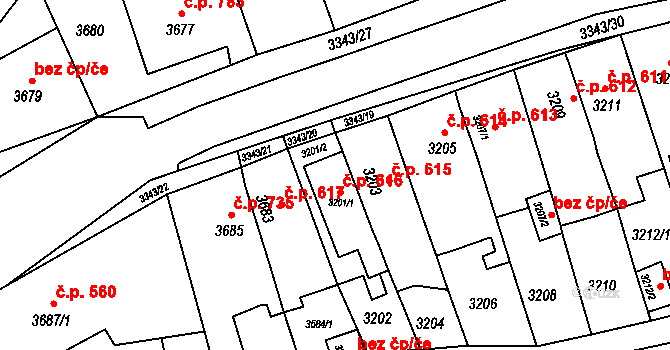 Jirkov 616 na parcele st. 3201/1 v KÚ Jirkov, Katastrální mapa