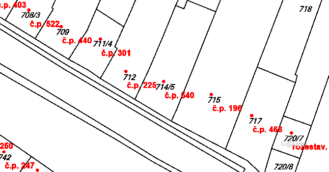 Blučina 540 na parcele st. 714/5 v KÚ Blučina, Katastrální mapa