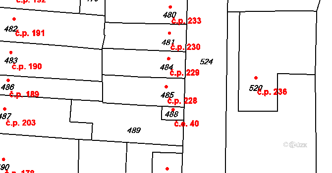 Opatovice 228 na parcele st. 485 v KÚ Opatovice u Rajhradu, Katastrální mapa