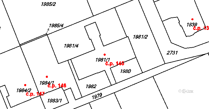 Dolní Suchá 145, Havířov na parcele st. 1981/1 v KÚ Dolní Suchá, Katastrální mapa