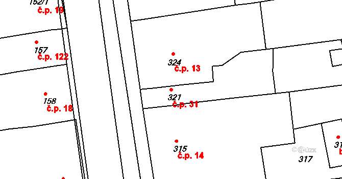 Česká 31 na parcele st. 321 v KÚ Česká, Katastrální mapa