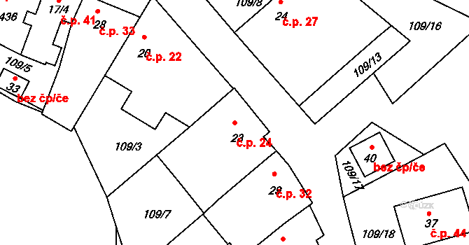 Horní Miletín 24, Lišov na parcele st. 23 v KÚ Horní Miletín, Katastrální mapa