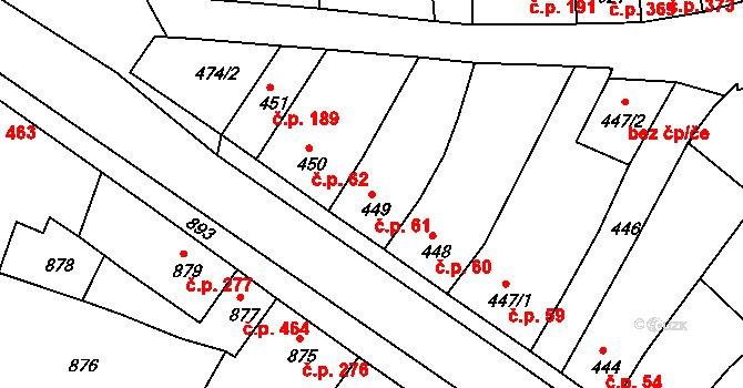 Týnec nad Labem 61 na parcele st. 449 v KÚ Týnec nad Labem, Katastrální mapa