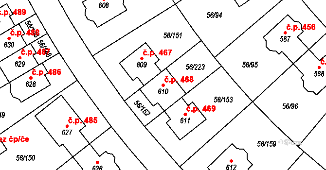 Hovorčovice 468 na parcele st. 610 v KÚ Hovorčovice, Katastrální mapa