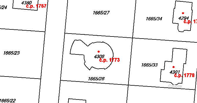 Čelákovice 1773 na parcele st. 4308 v KÚ Čelákovice, Katastrální mapa