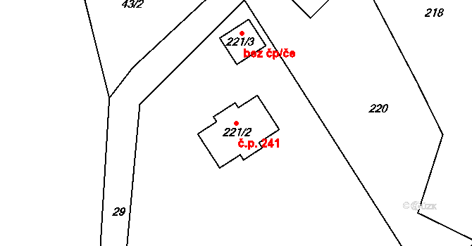 Rybniště 241 na parcele st. 221/2 v KÚ Rybniště, Katastrální mapa