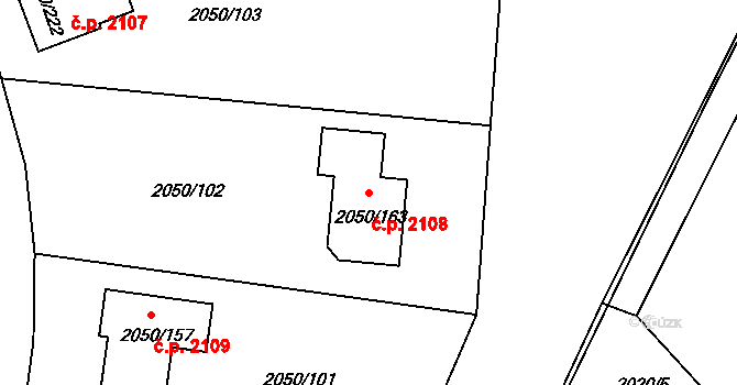 Pelhřimov 2108 na parcele st. 2050/163 v KÚ Pelhřimov, Katastrální mapa