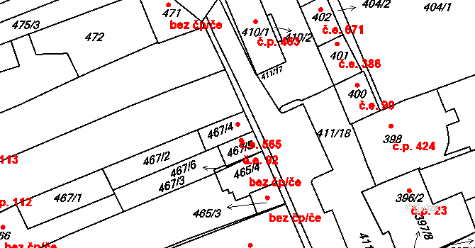 Hustopeče 565 na parcele st. 467/4 v KÚ Hustopeče u Brna, Katastrální mapa