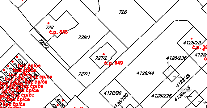 Choceňské Předměstí 549, Vysoké Mýto na parcele st. 727/2 v KÚ Vysoké Mýto, Katastrální mapa