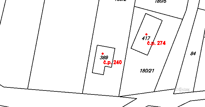 Třebětín 240, Letovice na parcele st. 389 v KÚ Třebětín u Letovic, Katastrální mapa