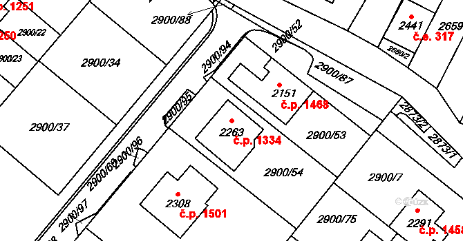 Rosice 1334 na parcele st. 2263 v KÚ Rosice u Brna, Katastrální mapa