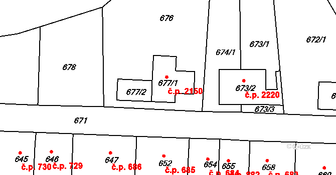 Tachov 2150 na parcele st. 677/1 v KÚ Tachov, Katastrální mapa
