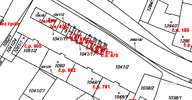 Bučovice 471 na parcele st. 1041/21 v KÚ Bučovice, Katastrální mapa
