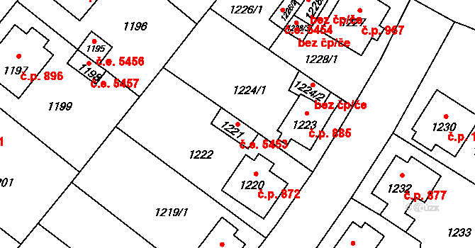 Kadaň 5453 na parcele st. 1221 v KÚ Kadaň, Katastrální mapa