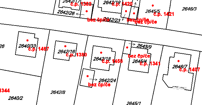 Benešov 1458 na parcele st. 2642/18 v KÚ Benešov u Prahy, Katastrální mapa