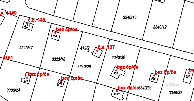 Boršov 137, Moravská Třebová na parcele st. 412/2 v KÚ Boršov u Moravské Třebové, Katastrální mapa
