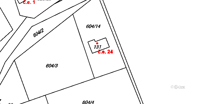 Horka 24, Evaň na parcele st. 131 v KÚ Horka u Libochovic, Katastrální mapa