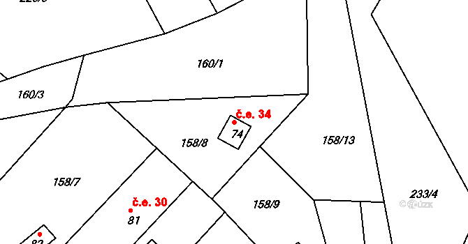 Lípa 34, Merklín na parcele st. 74 v KÚ Lípa, Katastrální mapa