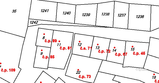 Panenský Týnec 71 na parcele st. 12 v KÚ Panenský Týnec, Katastrální mapa