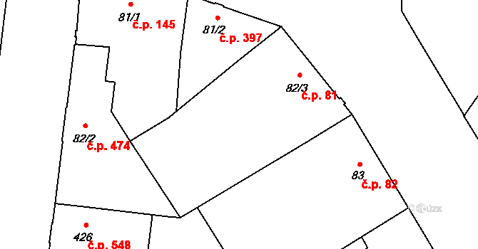 Přívoz 81, Ostrava na parcele st. 82/3 v KÚ Přívoz, Katastrální mapa