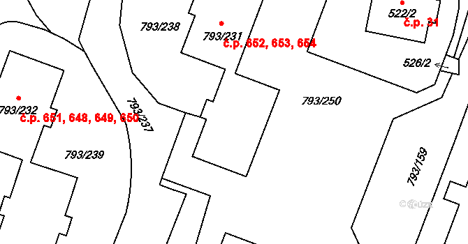 Výškovice 652,653,654, Ostrava na parcele st. 793/231 v KÚ Výškovice u Ostravy, Katastrální mapa