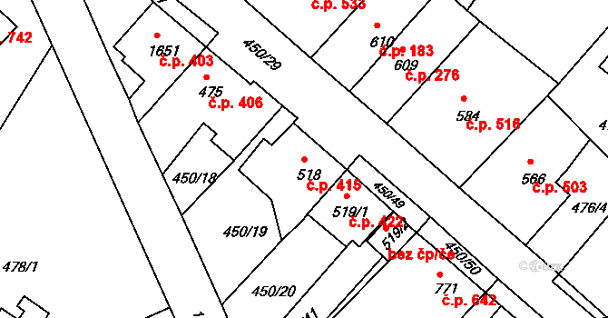 Luhačovice 415 na parcele st. 518 v KÚ Luhačovice, Katastrální mapa