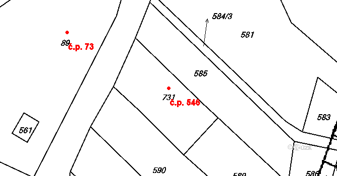 Halenkovice 546 na parcele st. 731 v KÚ Halenkovice, Katastrální mapa