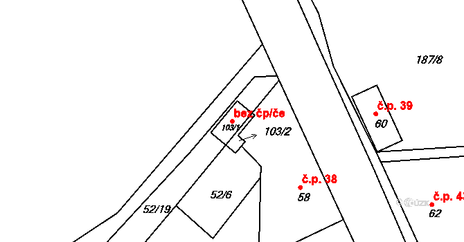 Valašské Meziříčí 43128173 na parcele st. 103/1 v KÚ Lhota u Choryně, Katastrální mapa