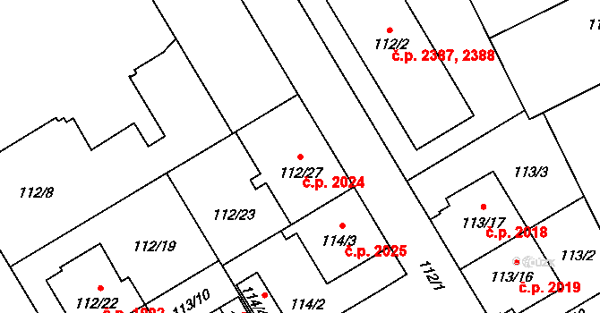 Předměstí 2024, Opava na parcele st. 112/27 v KÚ Opava-Předměstí, Katastrální mapa