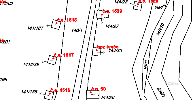 Červený Hrádek 1530, Jirkov na parcele st. 144/33 v KÚ Červený Hrádek u Jirkova, Katastrální mapa