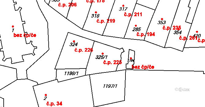 Dolní Němčí 225 na parcele st. 325/1 v KÚ Dolní Němčí, Katastrální mapa