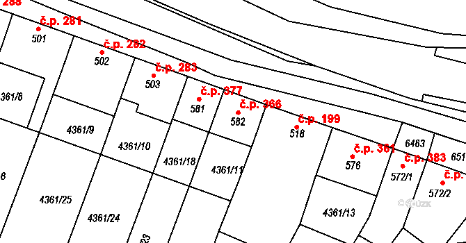Šumice 366 na parcele st. 582 v KÚ Šumice u Uherského Brodu, Katastrální mapa