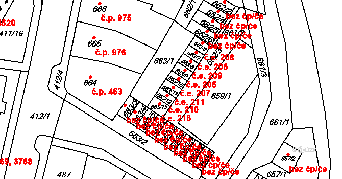 Chomutov 211 na parcele st. 663/11 v KÚ Chomutov I, Katastrální mapa