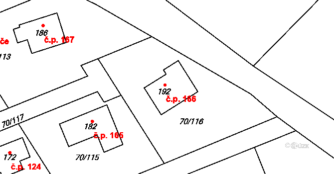 Horní Stakory 166, Kosmonosy na parcele st. 192 v KÚ Horní Stakory, Katastrální mapa
