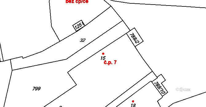 Liboměřice 7 na parcele st. 15 v KÚ Liboměřice, Katastrální mapa