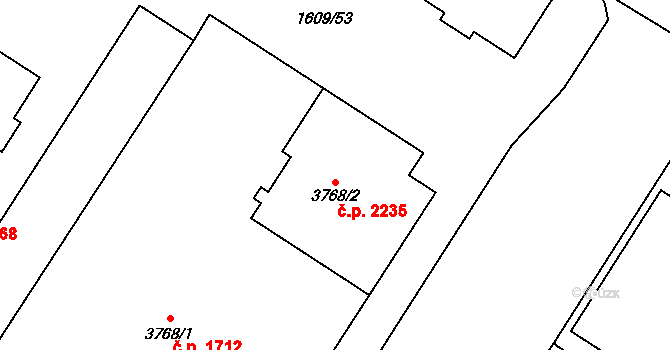 Bolevec 2235, Plzeň na parcele st. 3768/2 v KÚ Bolevec, Katastrální mapa
